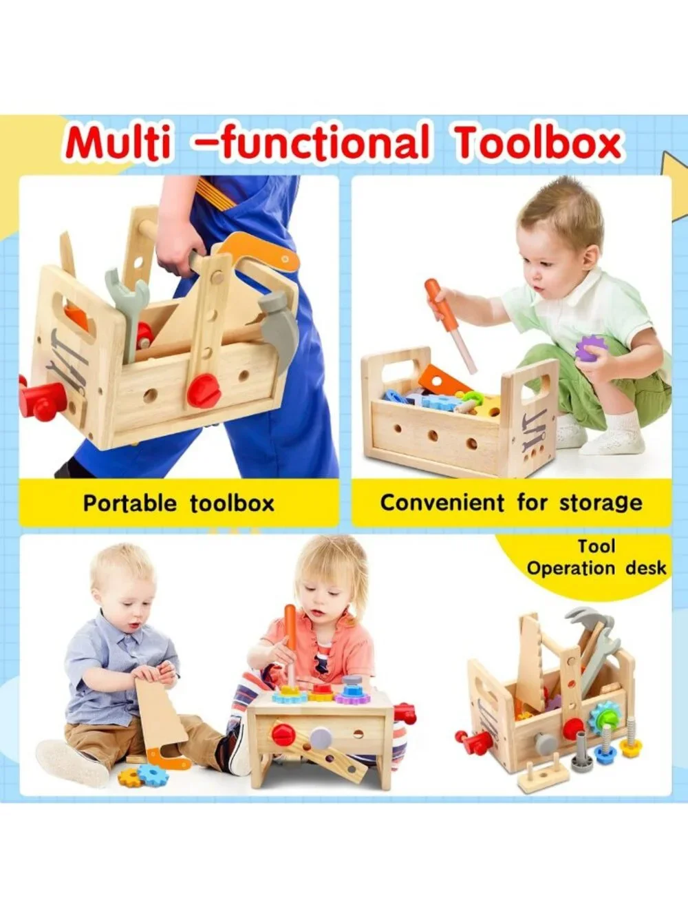 29-Piece Wooden Kids Tool Set with Toolbox | Montessori STEM Educational Toy for